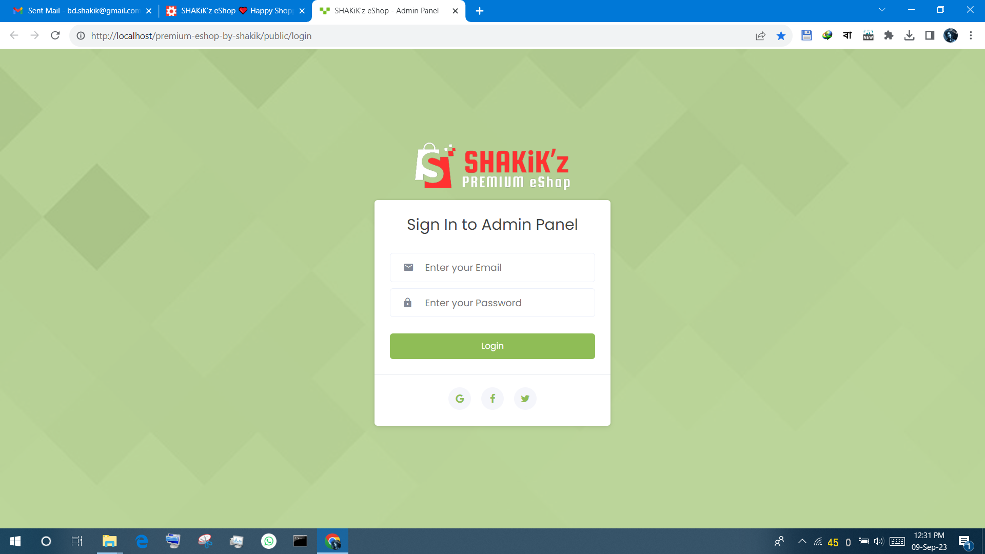 SHAKiK'z eShop - Screenshot - Admin Panel - Login Page