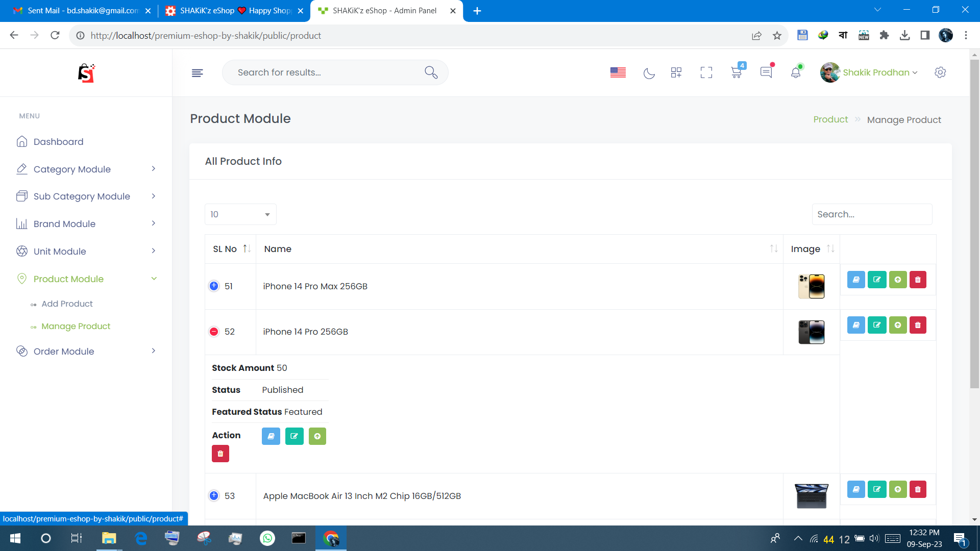 SHAKiK'z eShop - Screenshot - Admin Panel - Product Management Page