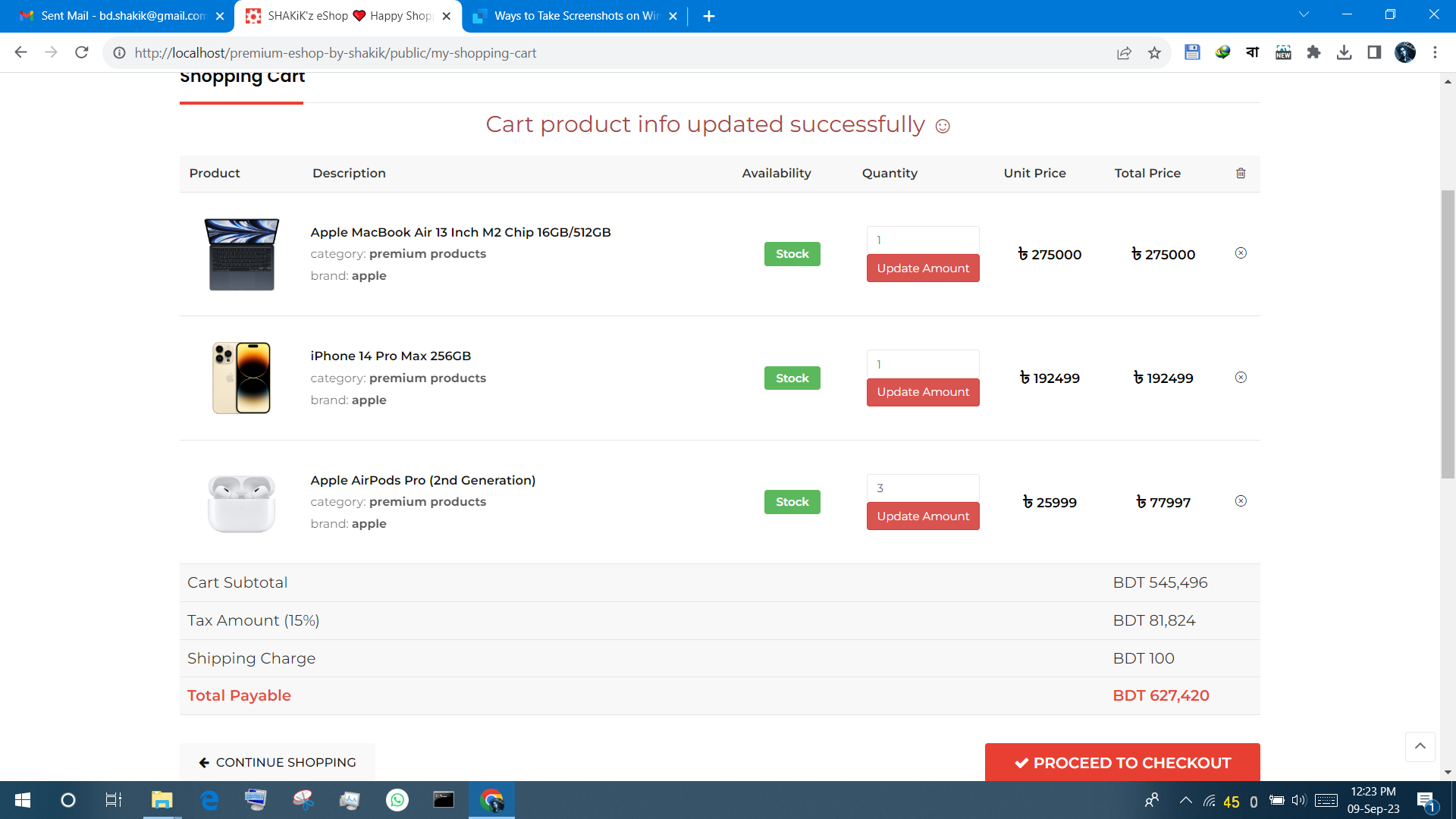 SHAKiK'z eShop - Screenshot - Shopping Cart Page