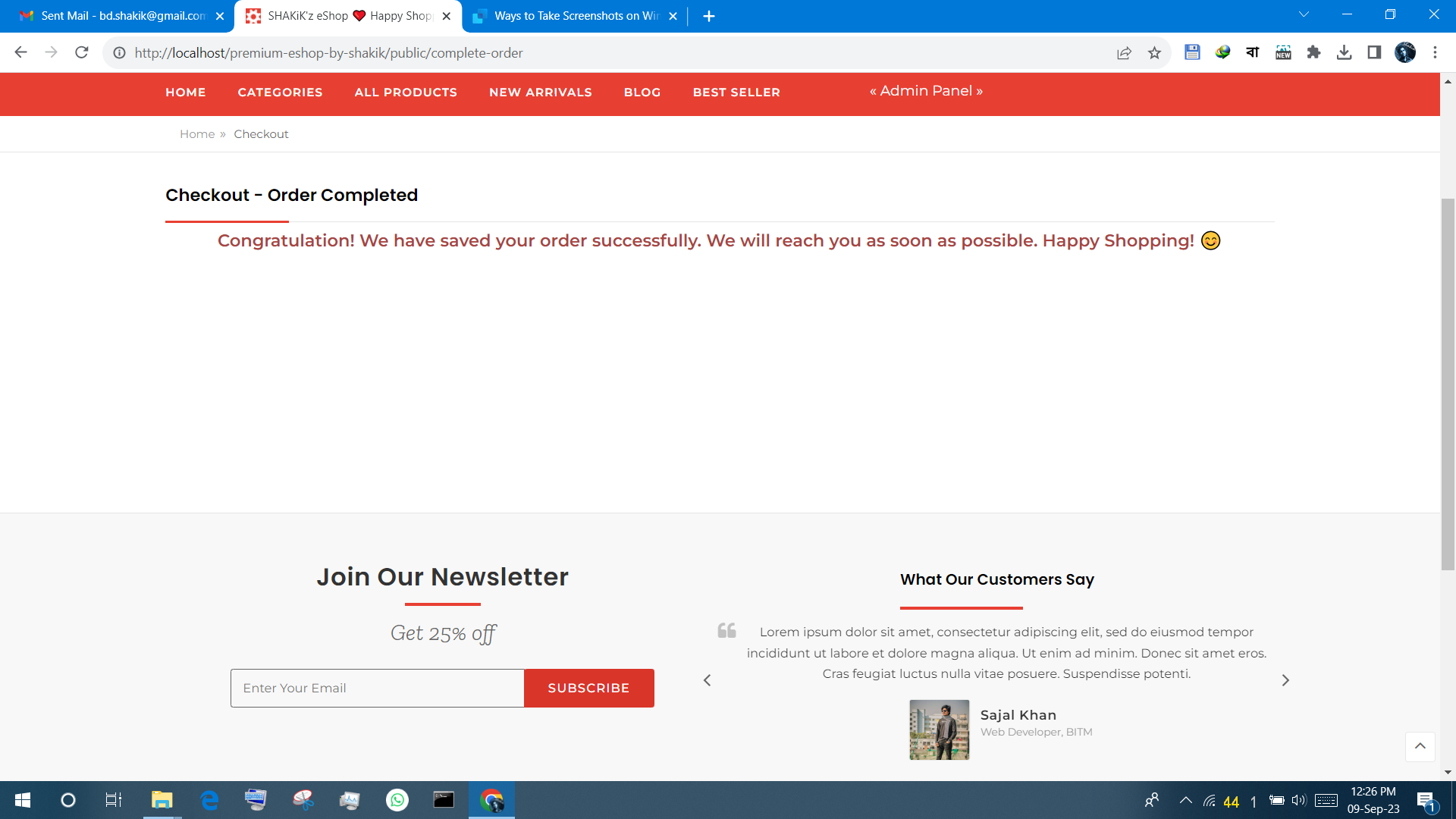 SHAKiK'z eShop - Screenshot - Order Confirmation Page